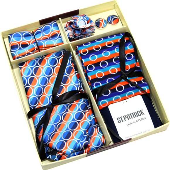 St. Patrick Blue Striped Necktie & Sock 5 Set